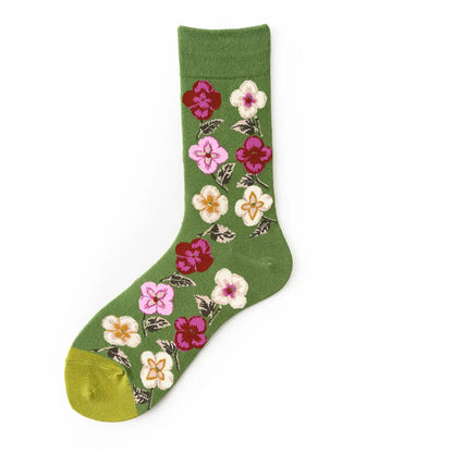 Unisex Simple Style Artistic Color Block Flower Cotton Crew Socks A Pair