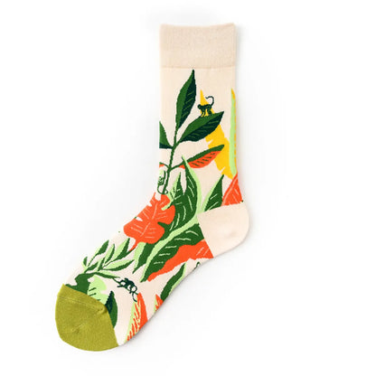 Unisex Simple Style Artistic Color Block Flower Cotton Crew Socks A Pair