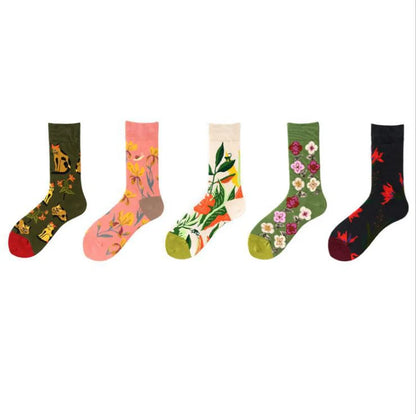 Unisex Simple Style Artistic Color Block Flower Cotton Crew Socks A Pair