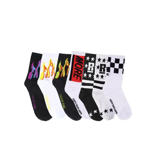 Unisex Streetwear Cool Style Star Plaid Flame Cotton Crew Socks 1 Piece