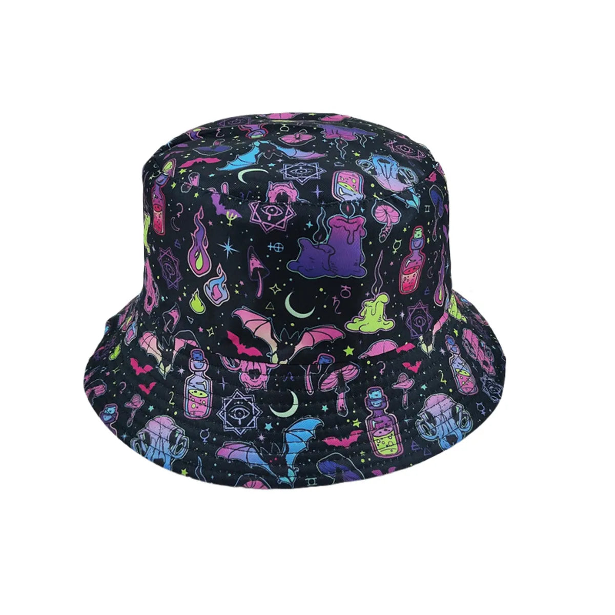 Unisex Streetwear Star Mushroom Bat Printing Flat Eaves Bucket Hat