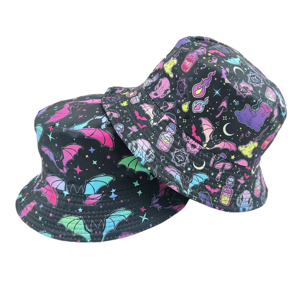 Unisex Streetwear Star Mushroom Bat Printing Flat Eaves Bucket Hat