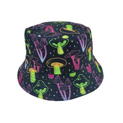 Unisex Streetwear Star Mushroom Bat Printing Flat Eaves Bucket Hat