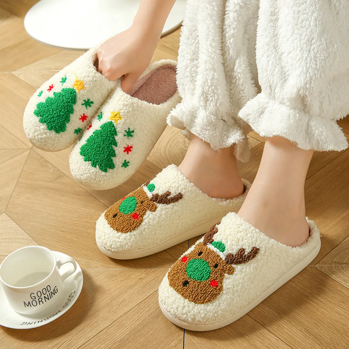 Unisex Vacation Animal Round Toe Cotton Slippers