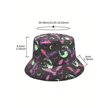 Unisex Vintage Style Star Moon Bat Appliques Flat Eaves Bucket Hat