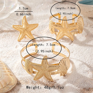 Vacation Beach Classic Style Starfish Ocean 14K Gold Plated Alloy Wholesale Rings Bracelets Jewelry Set