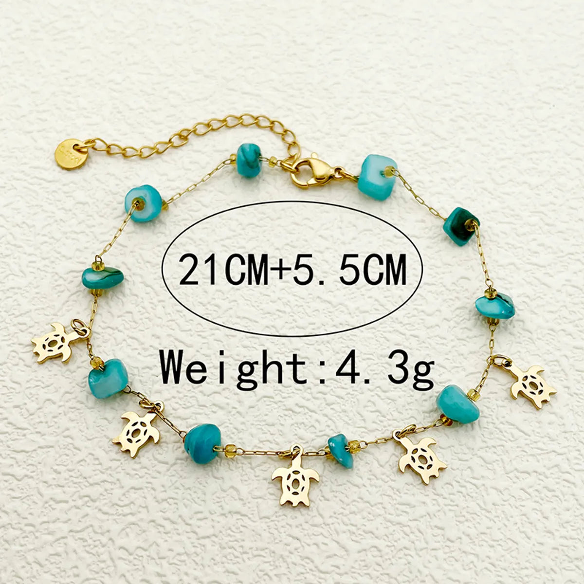 Vacation Beach Classic Style Tortoise 304 Stainless Steel Plating Natural Stone Gold Plated Women'S Anklet