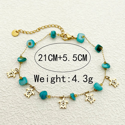 Vacation Beach Classic Style Tortoise 304 Stainless Steel Plating Natural Stone Gold Plated Women'S Anklet