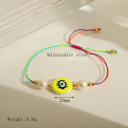 Vacation Beach Commute Devil'S Eye 18K Gold Plated Natural Pearl Polyester Copper Wholesale Drawstring Bracelets