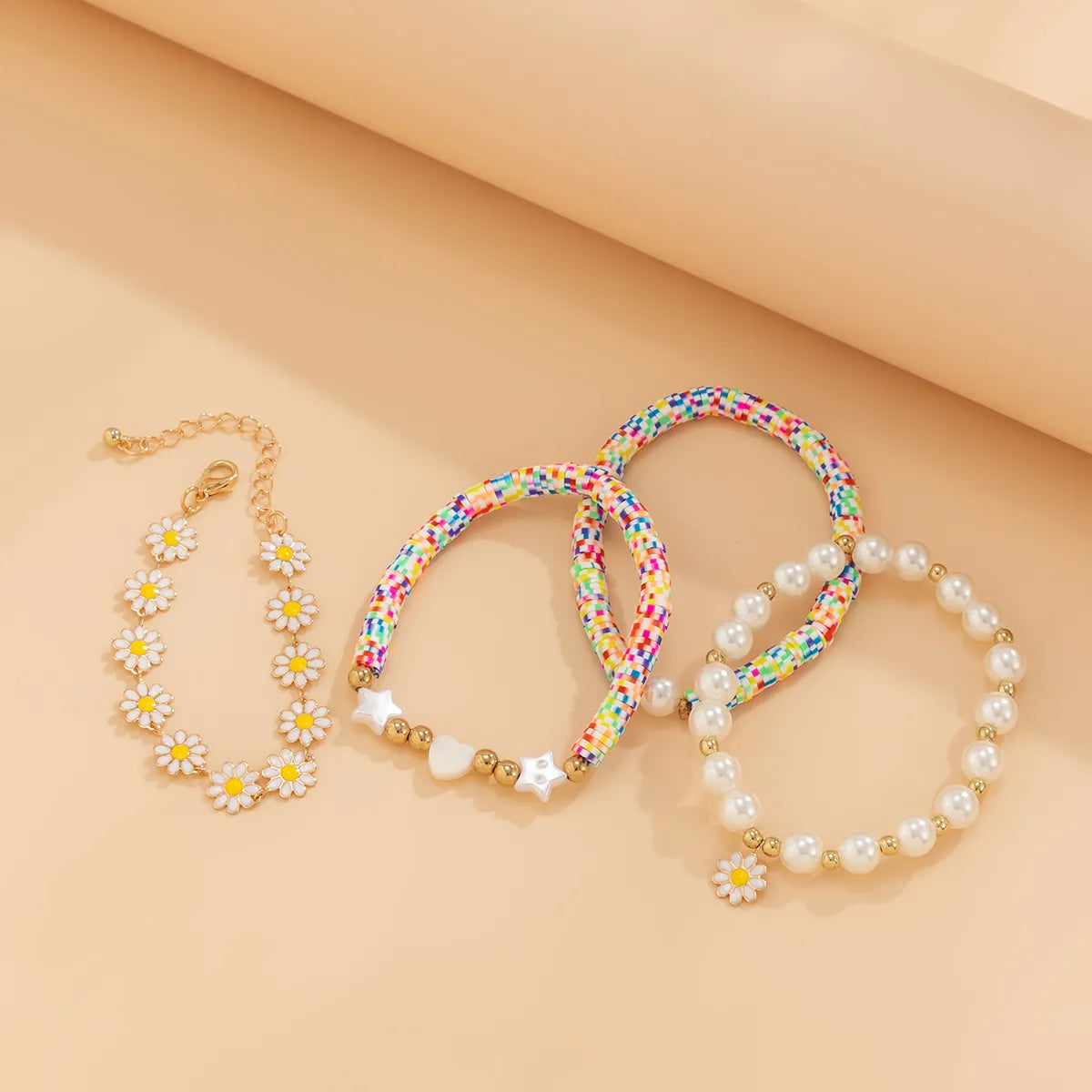 Vacation Beach Pastoral Star Heart Shape Flower Imitation Pearl Alloy Soft Clay Beaded Plating Women's Bracelets