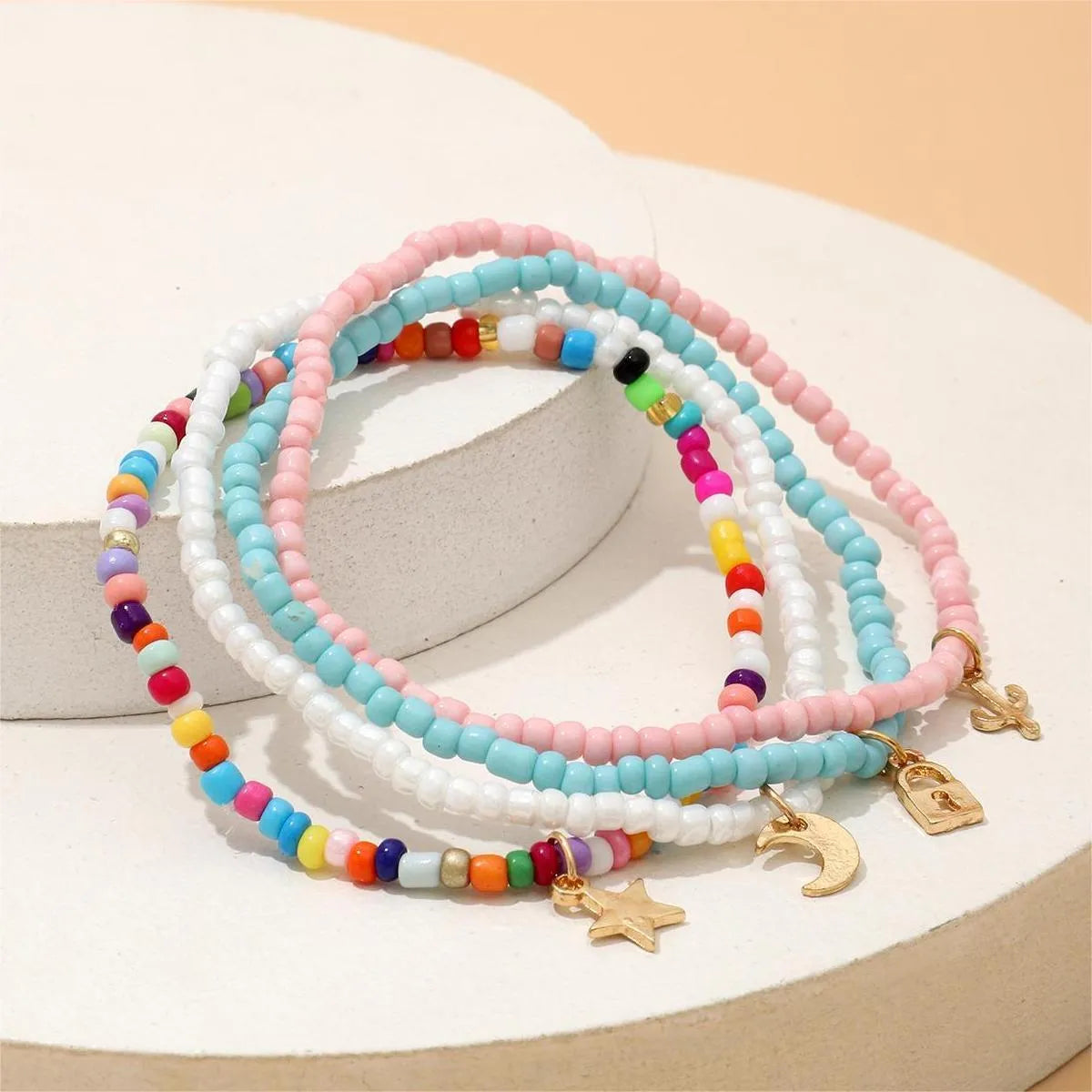 Vacation Beach Pastoral Star Moon Lock Synthetic Resin Alloy Wholesale Anklet