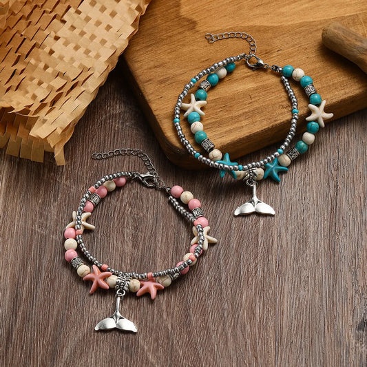 Vacation Beach Shell Fish Tail Alloy Turquoise Shell Wholesale Bracelets