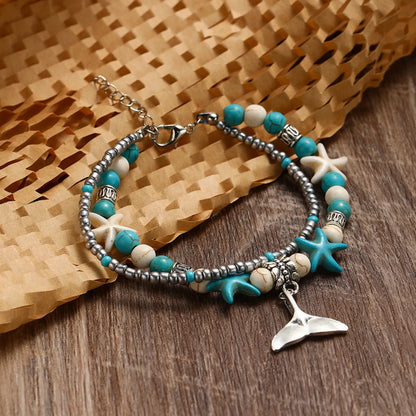 Vacation Beach Shell Fish Tail Alloy Turquoise Shell Wholesale Bracelets