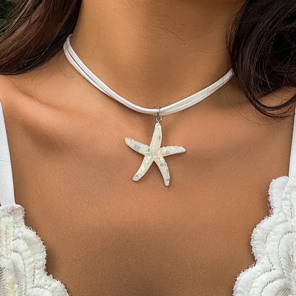 Vacation Beach Simple Style Starfish Resin Korean Velvet Women'S Pendant Necklace