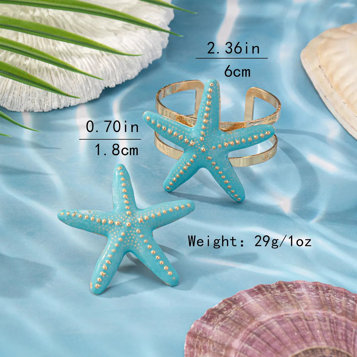 Vacation Beach Starfish Alloy Women'S Rings Bracelets Jewelry Set