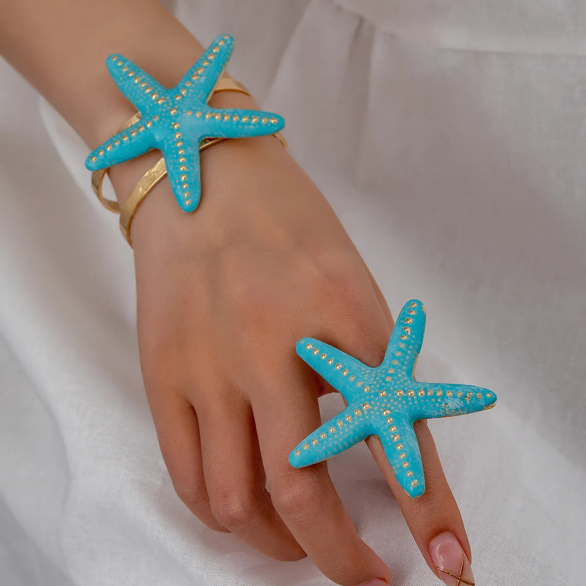 Vacation Beach Starfish Alloy Women'S Rings Bracelets Jewelry Set