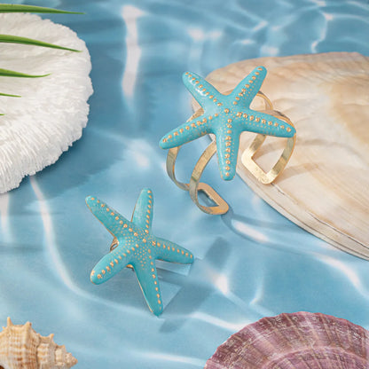 Vacation Beach Starfish Alloy Women'S Rings Bracelets Jewelry Set