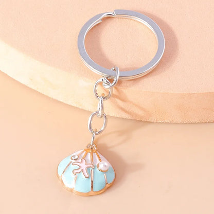 Vacation Beach Starfish Shell Alloy Plastic Bag Pendant Keychain