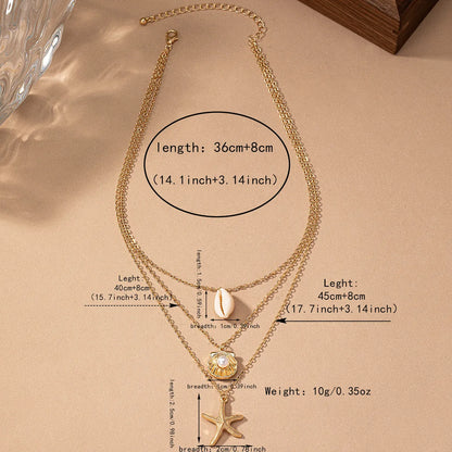 Vacation Beach Starfish Shell Alloy Shell Women's Three Layer Necklace