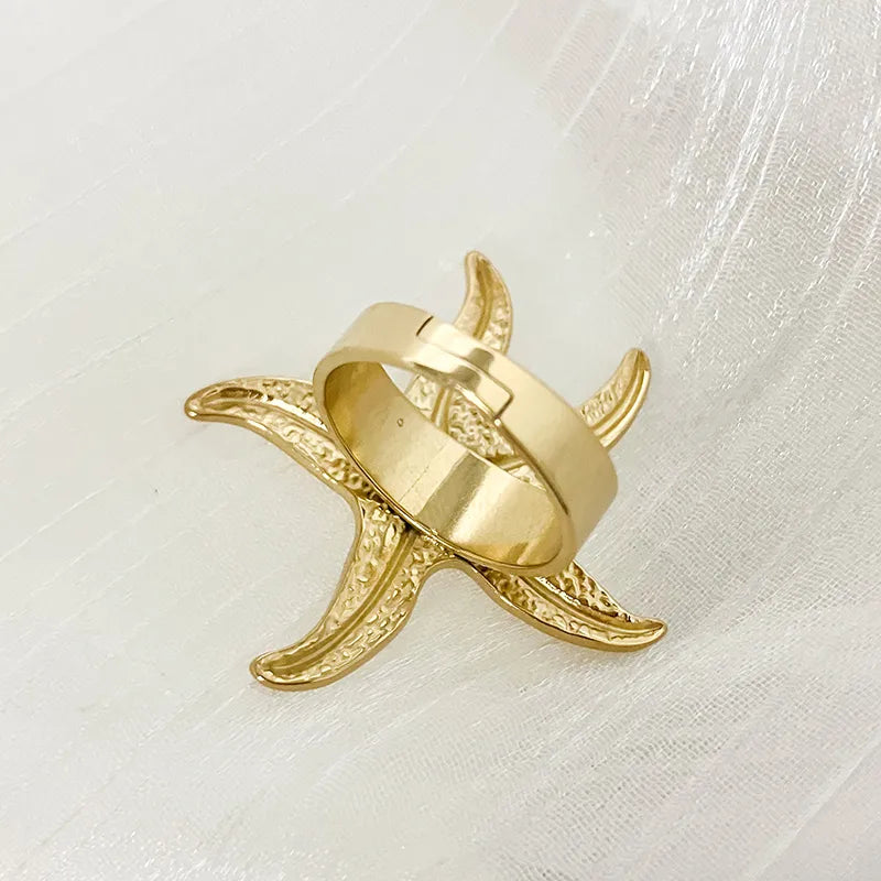 304 Stainless Steel 14K Gold Plated Vacation Beach Plating Starfish Open Rings