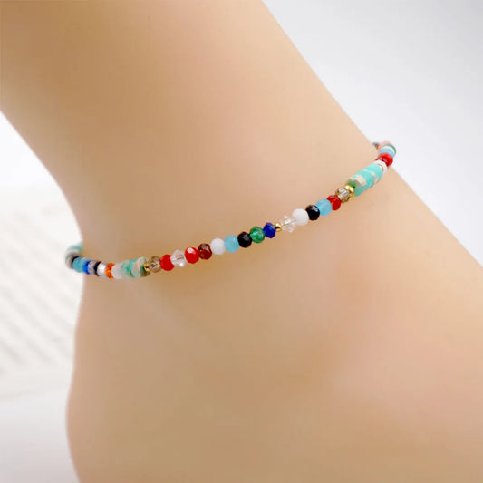 Vacation Beach Sweet Colorful 304 Stainless Steel Artificial Crystal Turquoise Beaded Gold Plated Women's Anklet