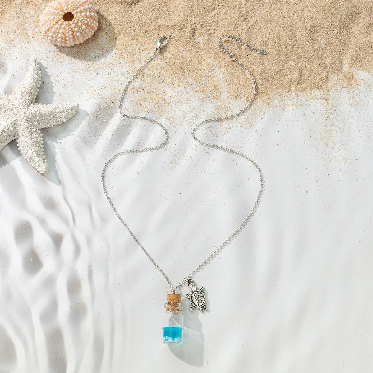 Vacation Beach Tortoise Starfish Mermaid Glass Unisex Pendant Necklace