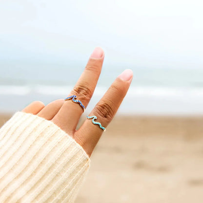 Vacation Beach Waves Sterling Silver Plating Inlay Zircon Rings