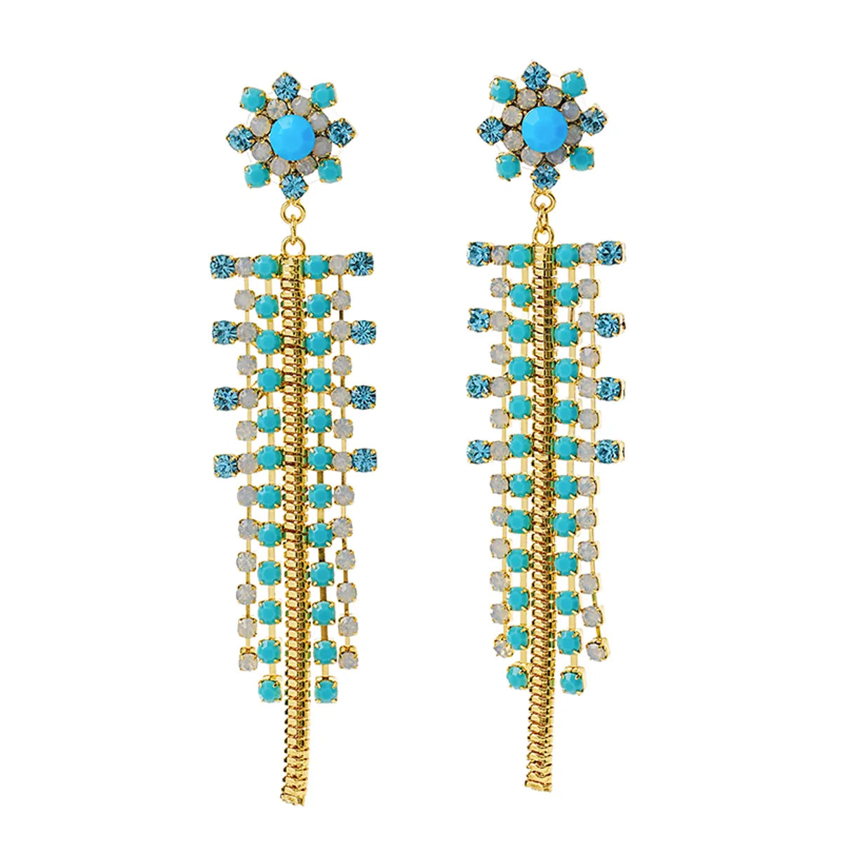 Vacation Bohemian Beach Tassel Flower Copper Plating Inlay Zircon 18k Gold Plated Drop Earrings