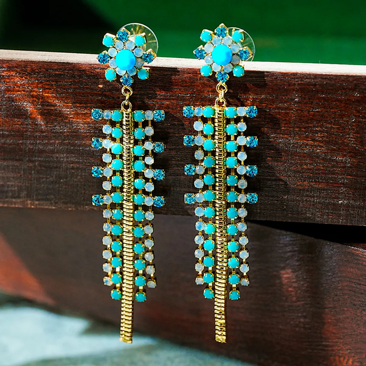 Vacation Bohemian Beach Tassel Flower Copper Plating Inlay Zircon 18k Gold Plated Drop Earrings