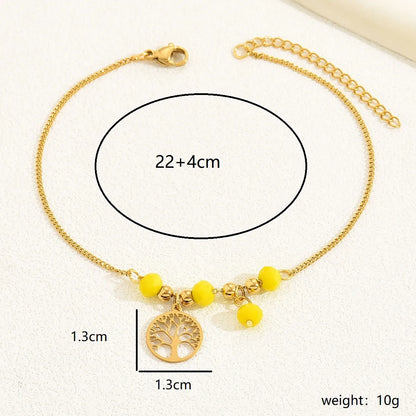 Vacation Bohemian Beach Tree 201 Stainless Steel Plastic Beaded Plating 18K Gold Plated Women'S Anklet