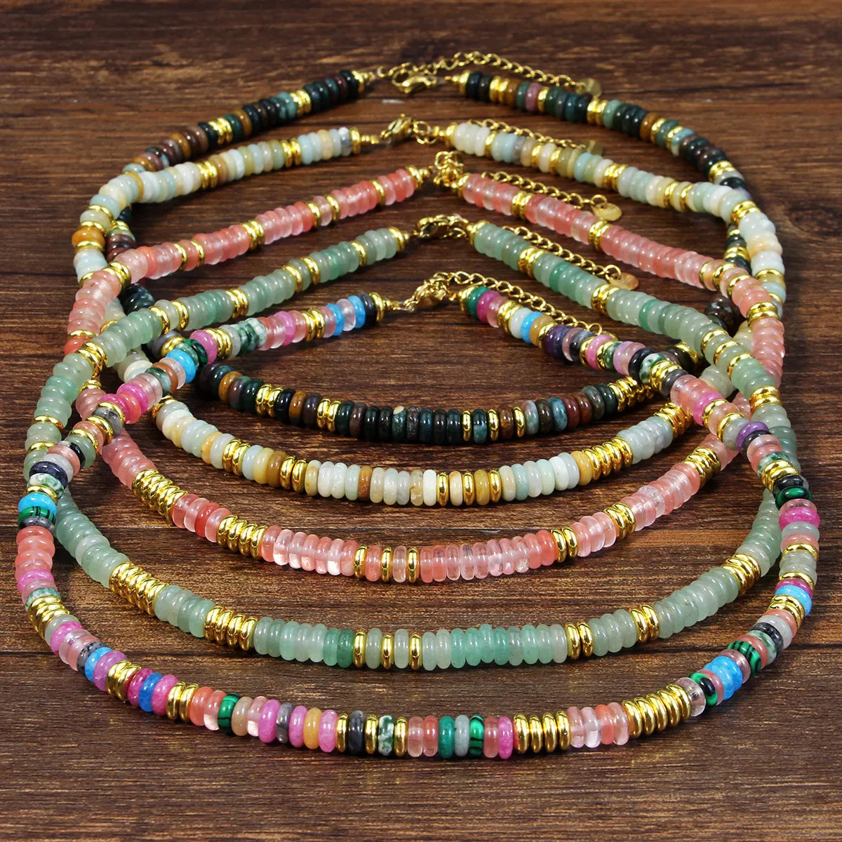 Vacation Bohemian Color Block 316 Stainless Steel  Natural Stone Necklace In Bulk