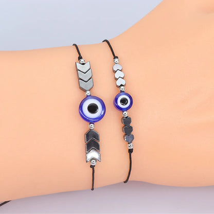 Vacation Bohemian Devil'S Eye Palm Alloy Resin Shell Beaded Inlay Rhinestones Women'S Bracelets