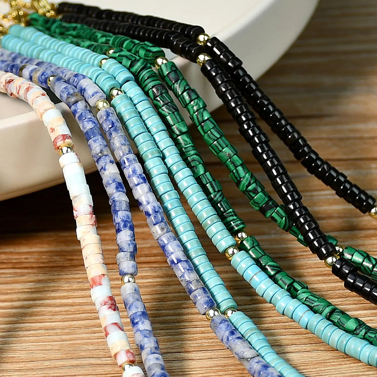 Vacation Bohemian Geometric Stainless Steel Artificial Gemstones Alloy Beaded Plating Women's Necklace