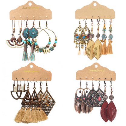 Vacation Bohemian Leaves Water Droplets Flower Alloy Beaded Tassel Plating Women's Drop Earrings