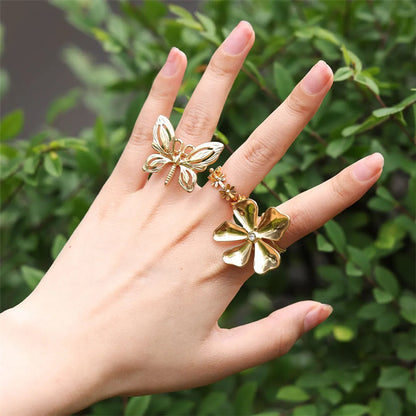 Vacation Butterfly Daisy Stainless Steel Plating 18k Gold Plated Open Rings