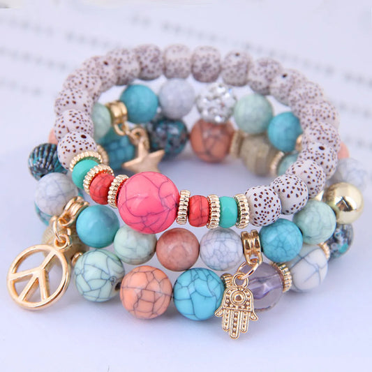 Vacation Circle  Synthetic Resin Beaded Bracelets 1 Set