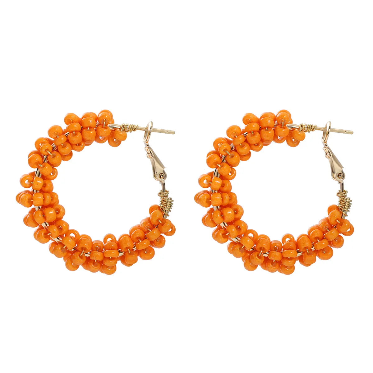 1 Pair Vacation Circle Beaded Braid Synthetic Resin Alloy Hoop Earrings