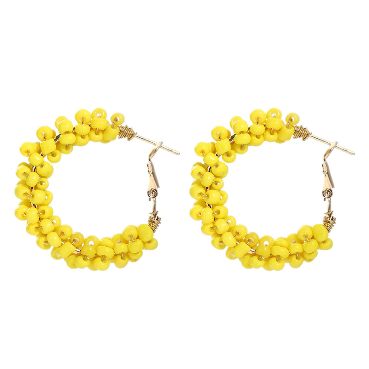 1 Pair Vacation Circle Beaded Braid Synthetic Resin Alloy Hoop Earrings