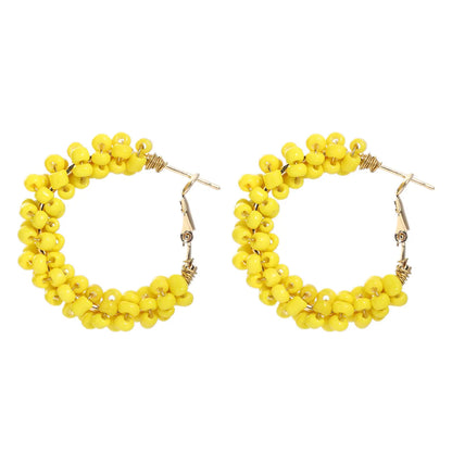 1 Pair Vacation Circle Beaded Braid Synthetic Resin Alloy Hoop Earrings