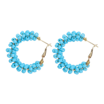 1 Pair Vacation Circle Beaded Braid Synthetic Resin Alloy Hoop Earrings