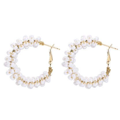 1 Pair Vacation Circle Beaded Braid Synthetic Resin Alloy Hoop Earrings