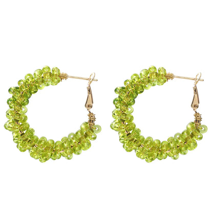 1 Pair Vacation Circle Beaded Braid Synthetic Resin Alloy Hoop Earrings