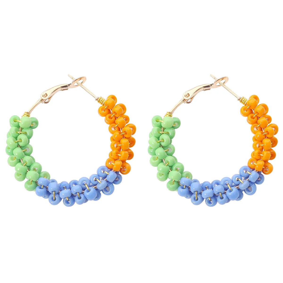 1 Pair Vacation Circle Beaded Braid Synthetic Resin Alloy Hoop Earrings