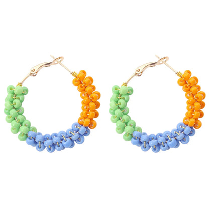 1 Pair Vacation Circle Beaded Braid Synthetic Resin Alloy Hoop Earrings