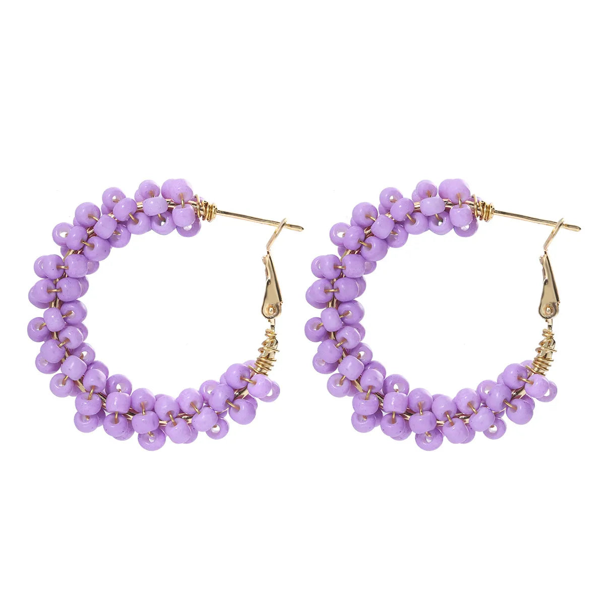 1 Pair Vacation Circle Beaded Braid Synthetic Resin Alloy Hoop Earrings