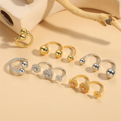 Vacation Classic Style Commute Solid Color Flower Copper 14k Gold Plated White Gold Plated Zircon Open Rings In Bulk