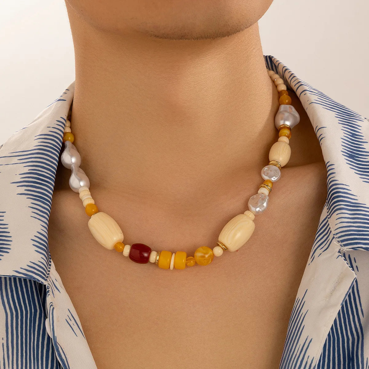 Vacation Color Block Imitation Pearl Men'S Necklace