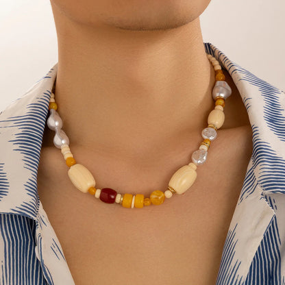 Vacation Color Block Imitation Pearl Men'S Necklace