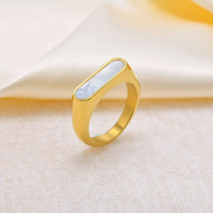 Vacation Color Block Stainless Steel Plating Inlay Shell 18k Gold Plated Rings