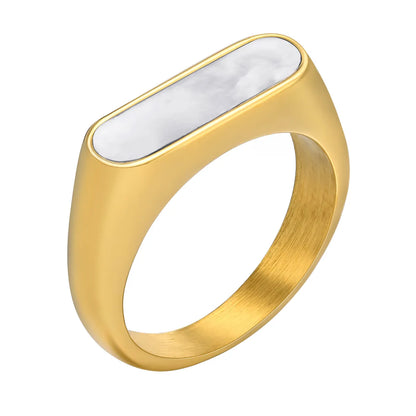 Vacation Color Block Stainless Steel Plating Inlay Shell 18k Gold Plated Rings